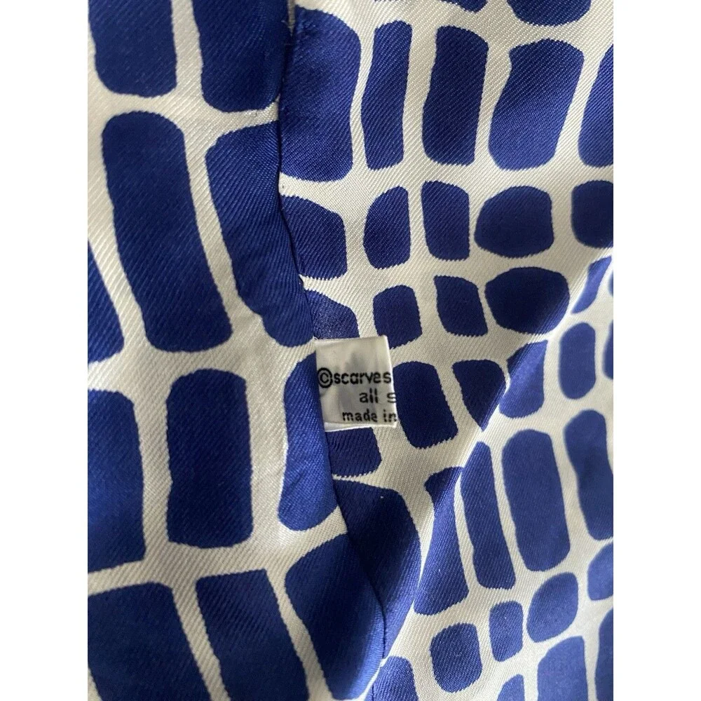 Vintage 60s Vera Neumann Scarf Blue White Silk Infinity Circle Mod